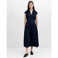 French Connection Pure Cotton V-Neck Midi Shirt Dress Dark Navy