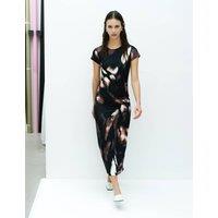 French Connection Jersey Abstract Crew Neck Midaxi Column Dress Brown Mix