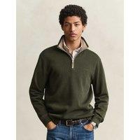 GANT Pure Cotton Ribbed Half Zip Sweatshirt Green