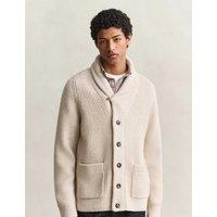 GANT Lambswool Blend Ribbed Shawl Collar Cardigan Beige