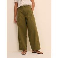 Nobody's Child Pure Cotton Pleated Wide Leg Trousers Khaki