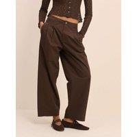 Nobody's Child Pure Cotton Pleated Wide Leg Trousers Brown