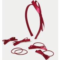 M&S Back To School Burgundy Satin Bow Set Burgundy