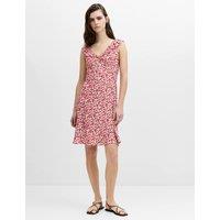 French Connection Floral V-Neck Frill Detail Mini Tea Dress Pink Mix