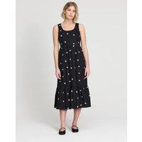 Finery London Pure Cotton Embroidered Midi Waisted Dress Black Mix