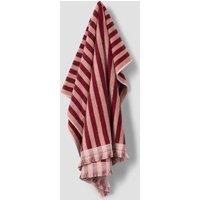 Piglet In Bed Pure Cotton Striped Fringed Towel Burgundy Mix