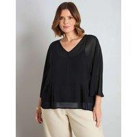 Live Unlimited London V-Neck Pleat Detail Peplum Blouse Black