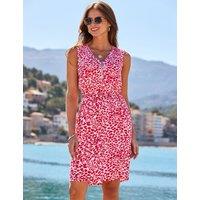 SOSANDAR Animal Print V-Neck Knee Length Waisted Dress Pink Mix