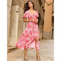 SOSANDAR Paisley Square Neckline Midi Tiered Dress Orange Mix