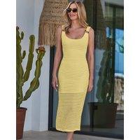 SOSANDAR Cotton Blend Crochet Scoop Neck Midi Dress Yellow