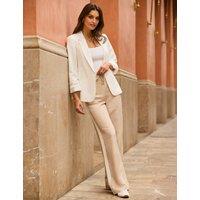 SOSANDAR Linen Rich Side Stripe Wide Leg Trousers Natural Mix