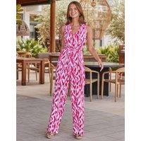 SOSANDAR Belted Tie Detail Wrap Wide Leg Jumpsuit Pink Mix