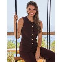 SOSANDAR Crew Neck Button Detail Knitted Waistcoat Brown