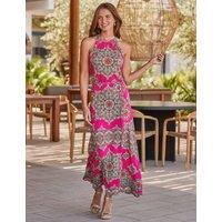 SOSANDAR Paisley Halter Neck Midaxi Column Dress Pink Mix