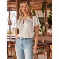 SOSANDAR Chiffon Plisse Tie Neck Top Cream