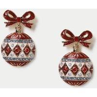 M&S Christmas Bow Bauble Drop Earrings Gold