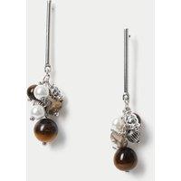 M&S Mixed Media Drop Earrings Brown Mix