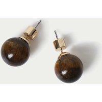 M&S Natural Stone Round Stud Earrings Brown Mix