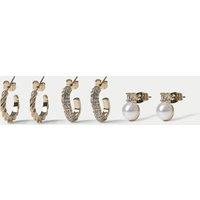 M&S 3 Pack Mix Stud Hoop Earrings Gold