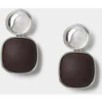 M&S Rhodium Powder Coat Drop Earrings Brown