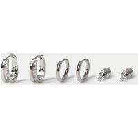 M&S Platinum Plated 3 Pack CZ Earrings Silver