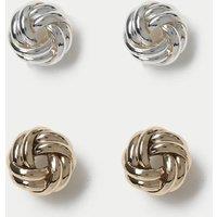 M&S 2 Pack Knot Stud Earrings Gold Mix