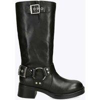 Steve Madden Leather Biker Block Heel Mid Calf Boots Black