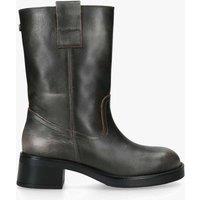 Steve Madden Leather Block Heel Mid Calf Boots Black