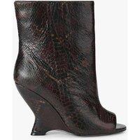 Steve Madden Leather Snakeskin Print Wedge Peep Toe Boots Brown