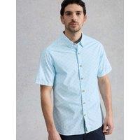 White Stuff Cotton Rich Printed Short Sleeve Shirt Blue Mix
