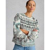White Stuff Pure Cotton Printed Puff Sleeve Blouse White Mix