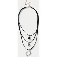 M&S Multirow Cord and Pendant Necklace Black Mix