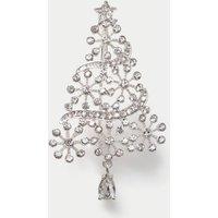 Christmas Crystal Tree Brooch Silver