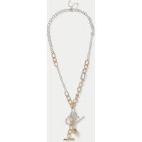 M&S Mixed Metal T-Bar Charm Necklace Silver Mix