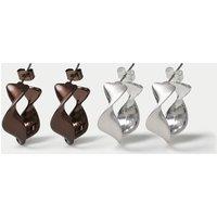 M&S 2 Pack Brushed Twist Hoop Earrings Silver Mix