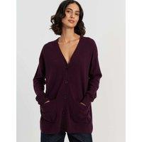 Chinti & Parker Wool Rich V-Neck Longline Cardigan Chocolate