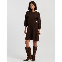 Chinti & Parker Wool Rich Mini Skater Dress with Cashmere Chocolate