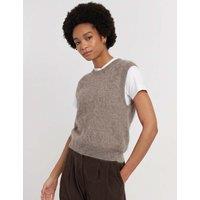 Chinti & Parker Brushed Pure Merino Wool Crew Neck Knitted Vest Light Brown