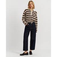 Chinti & Parker Brushed Pure Merino Wool Striped Collared Sweatshirt Pink Mix