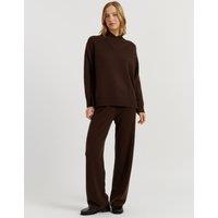 Chinti & Parker Pure Cashmere Textured High Neck Jumper Chocolate