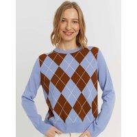 Chinti & Parker Wool With Cashmere Argyle Crew Neck Jumper Blue Mix