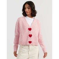 Chinti & Parker Pure Merino Wool Heart V-Neck Cardigan Pink Mix
