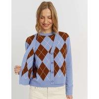Chinti & Parker Wool Rich Argyle Cardigan with Cashmere Blue Mix