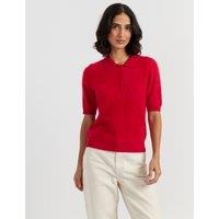 Chinti & Parker Brushed Pure Merino Wool Collared Knitted Top Red