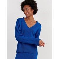 Chinti & Parker Wool Rich V-Neck Relaxed Jumper with Cashmere Cobalt