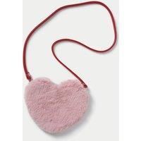 M&S Pink Fur Heart Crossbody Bag Pink Mix