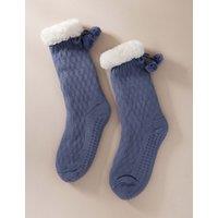 Chelsea Peers Borg Slipper Socks With Grip Blue