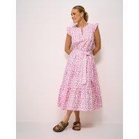 Crew Clothing Pure Cotton Floral Notch Neck Midi Tea Dress Pink Mix