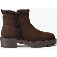 Carvela Faux Fur Trim Flat Round Toe Ankle Boots Brown