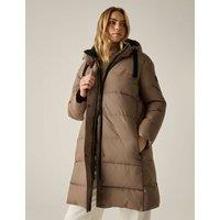 Regatta Eryn Hooded Quilted Padded Longline Jacket Brown